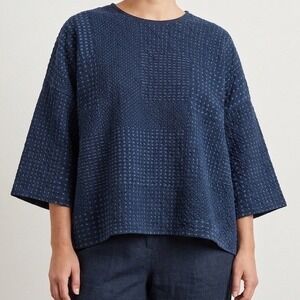 J Jill Pure Jill Patchwork Textured Boxy Top Dolman Sleeve Sz L Contemporary